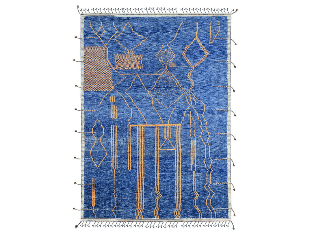 8'11" x 12'5" New Hand Knotted Blue Wool Rectangle Oriental Rug - MOA10220418