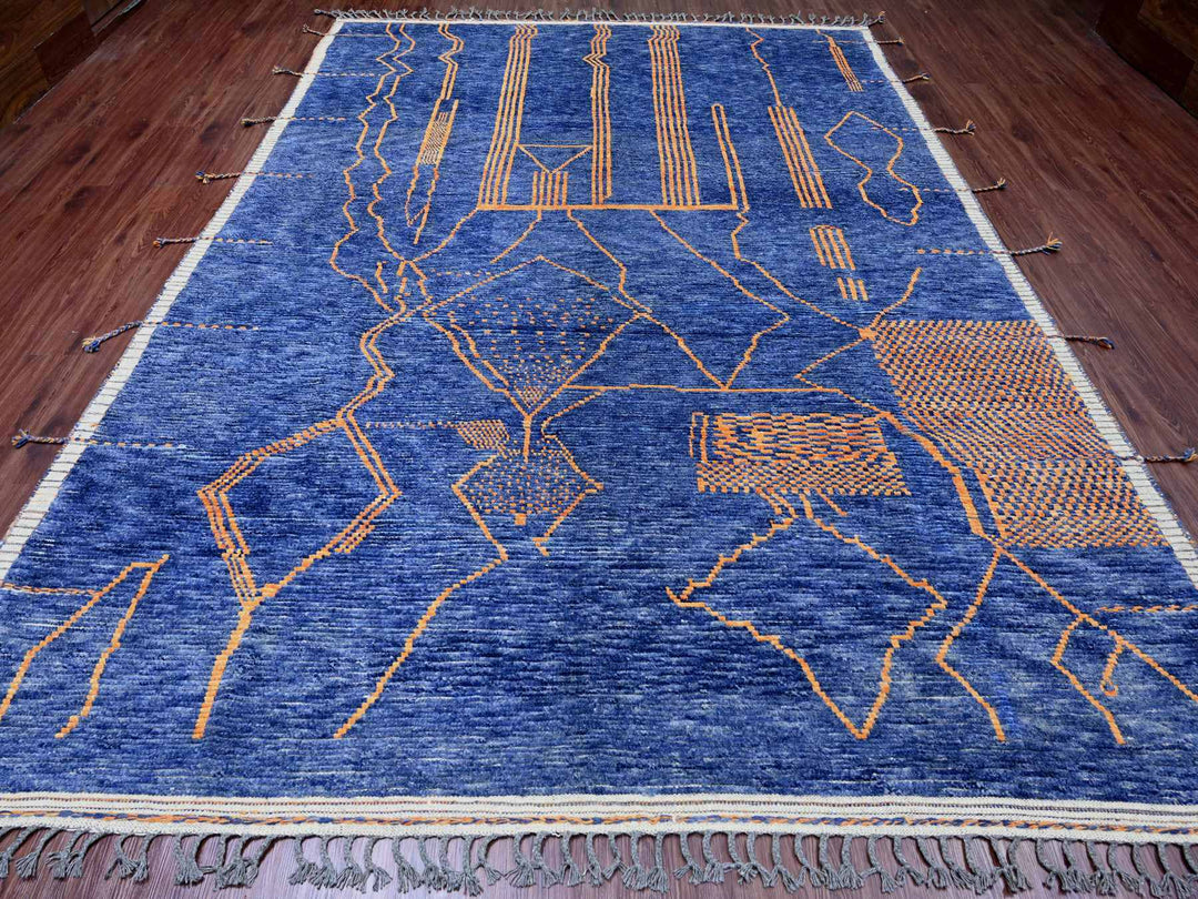 8'11" x 12'5" New Hand Knotted Blue Wool Rectangle Oriental Rug - MOA10220418