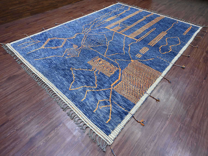 8'11" x 12'5" New Hand Knotted Blue Wool Rectangle Oriental Rug - MOA10220418