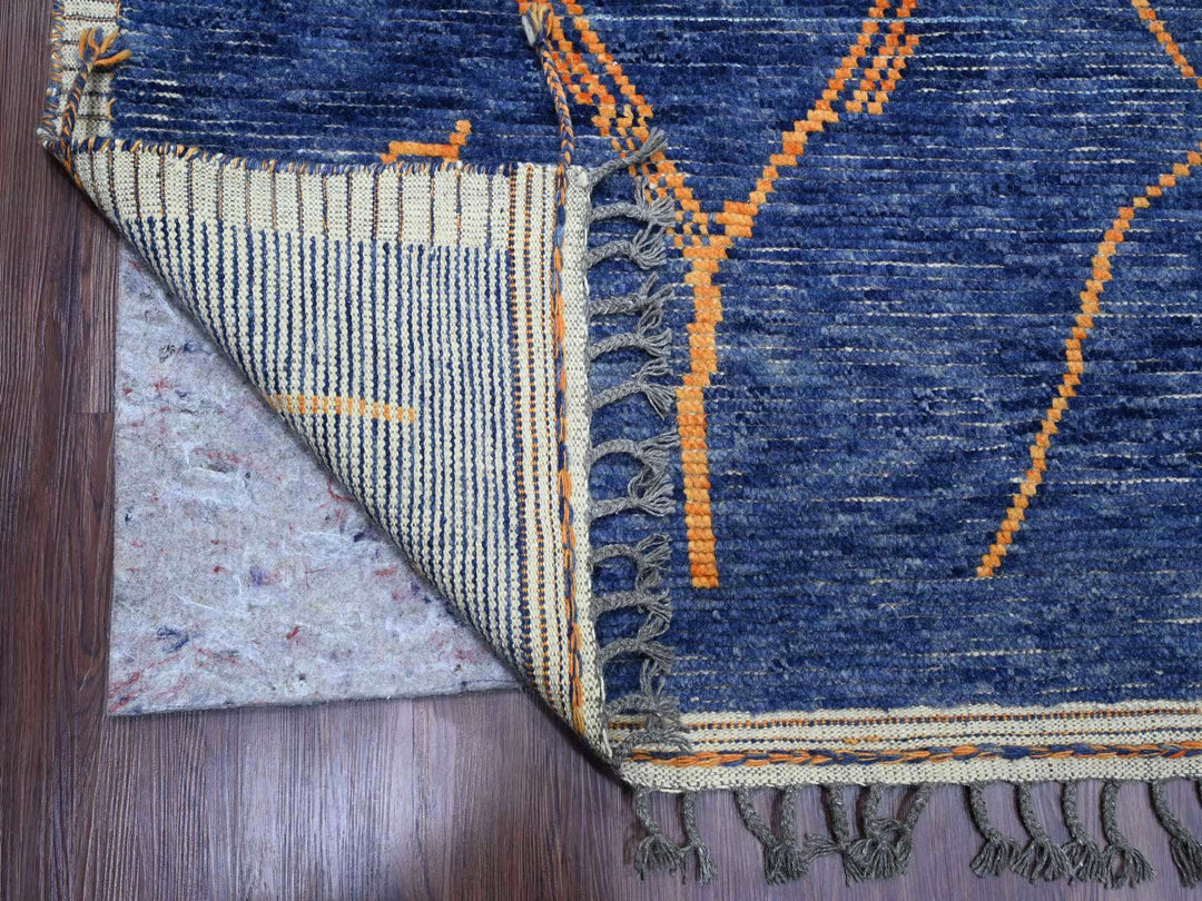 8'11" x 12'5" New Hand Knotted Blue Wool Rectangle Oriental Rug - MOA10220418