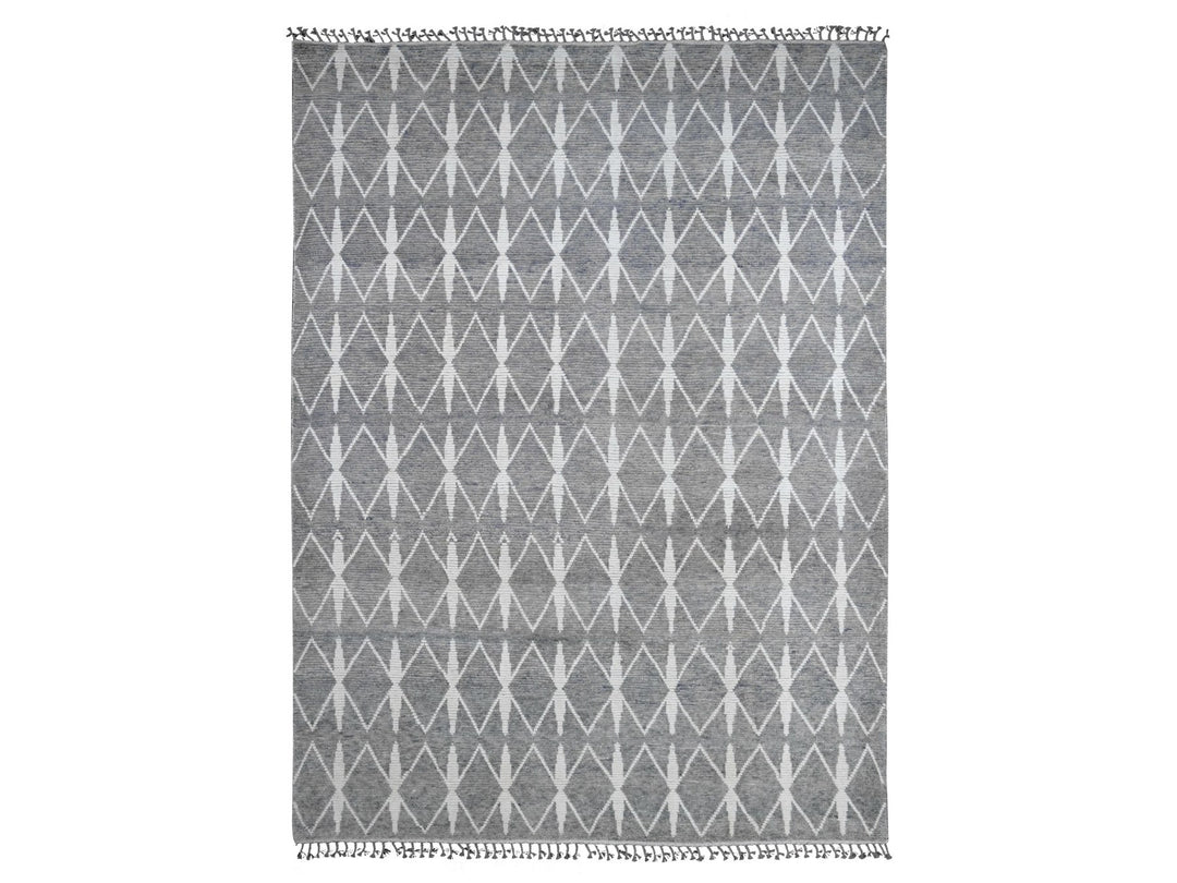 9'1" x 12'4" New Hand Knotted Grey Wool Rectangle Oriental Rug - MOA10220419