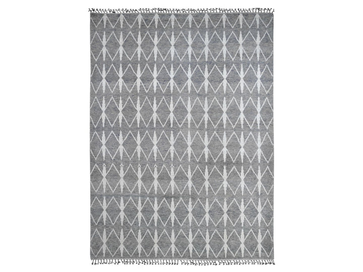 9'1" x 12'4" New Hand Knotted Grey Wool Rectangle Oriental Rug - MOA10220419