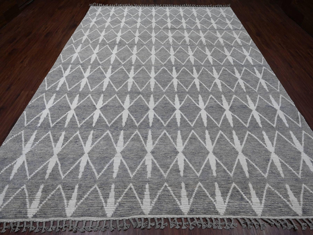 9'1" x 12'4" New Hand Knotted Grey Wool Rectangle Oriental Rug - MOA10220419