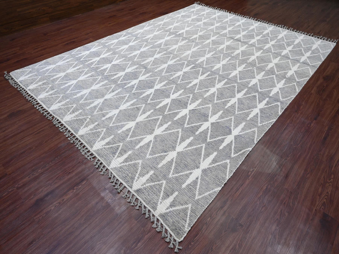 9'1" x 12'4" New Hand Knotted Grey Wool Rectangle Oriental Rug - MOA10220419