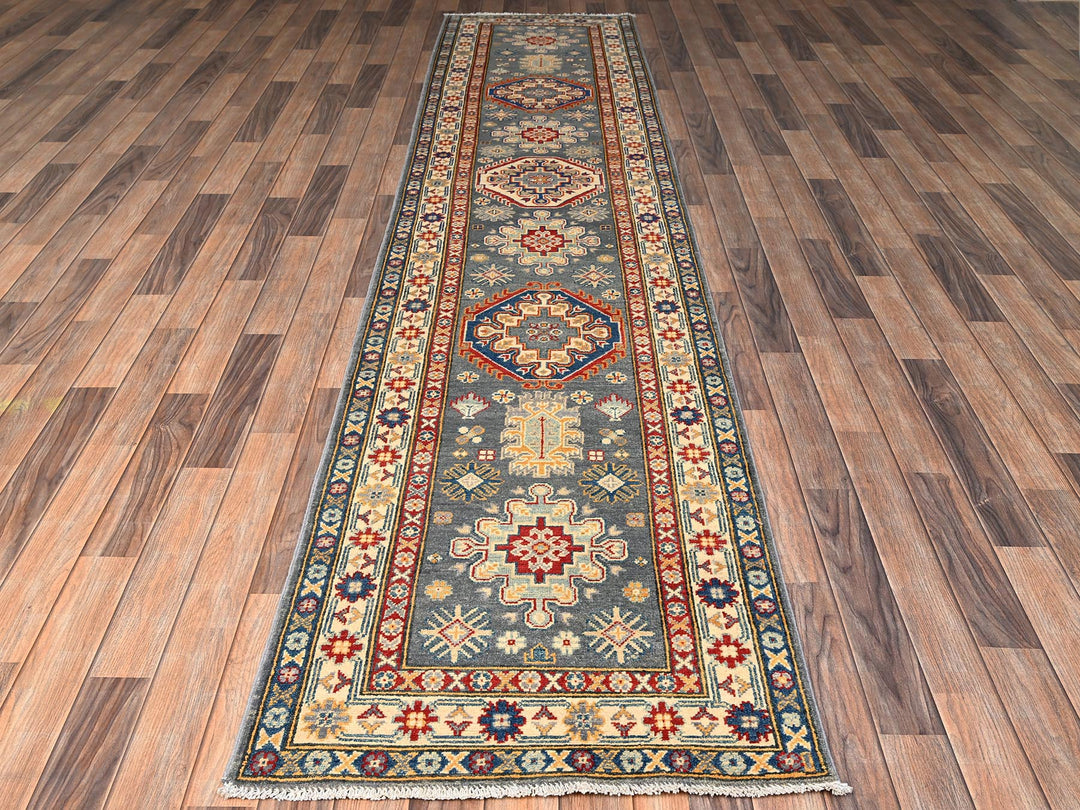 2'7" x 12'6" New Hand Knotted Grey Wool Runner Oriental Rug - MOA1022041