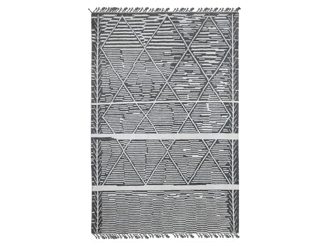 6'1" x 9'4" New Hand Knotted Grey Wool Rectangle Oriental Rug - MOA10220422