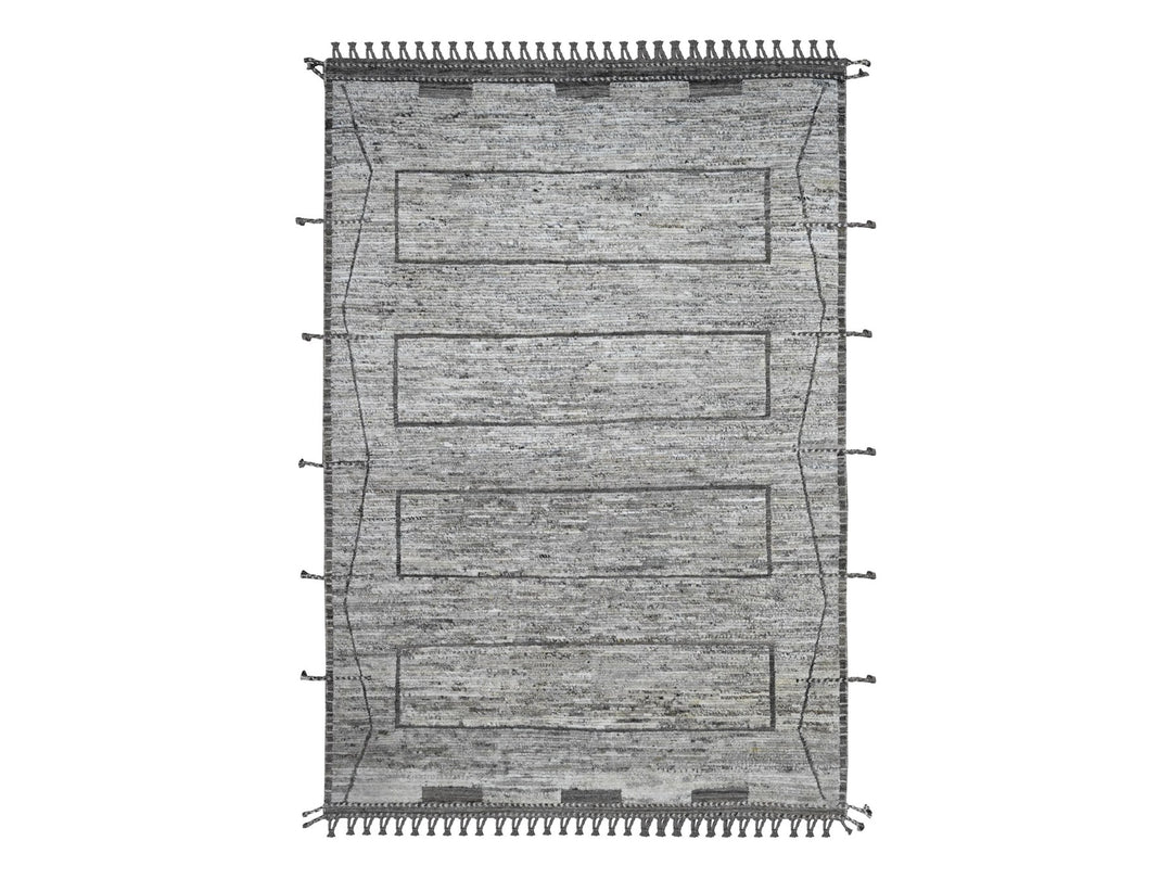 6'2" x 9'0" New Hand Knotted Grey Wool Rectangle Oriental Rug - MOA10220423