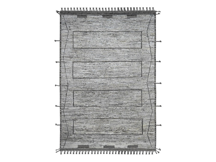 6'2" x 9'0" New Hand Knotted Grey Wool Rectangle Oriental Rug - MOA10220423