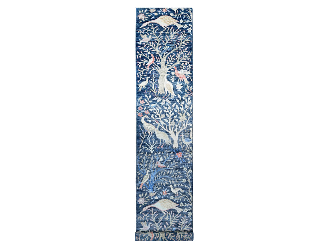 2'8" x 15'11" New Hand Knotted Blue Wool Runner Oriental Rug - MOA10220425