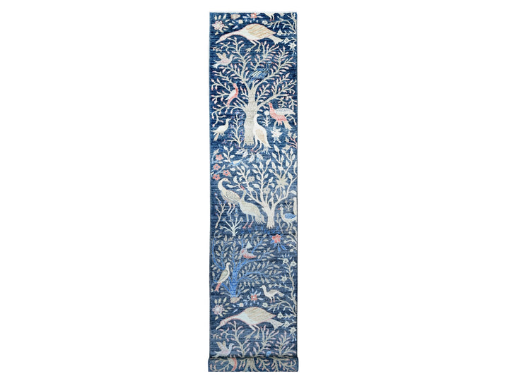 2'8" x 15'11" New Hand Knotted Blue Wool Runner Oriental Rug - MOA10220425