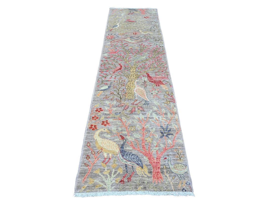 2'7" x 9'9" New Hand Knotted Grey Wool Runner Oriental Rug - MOA10220426