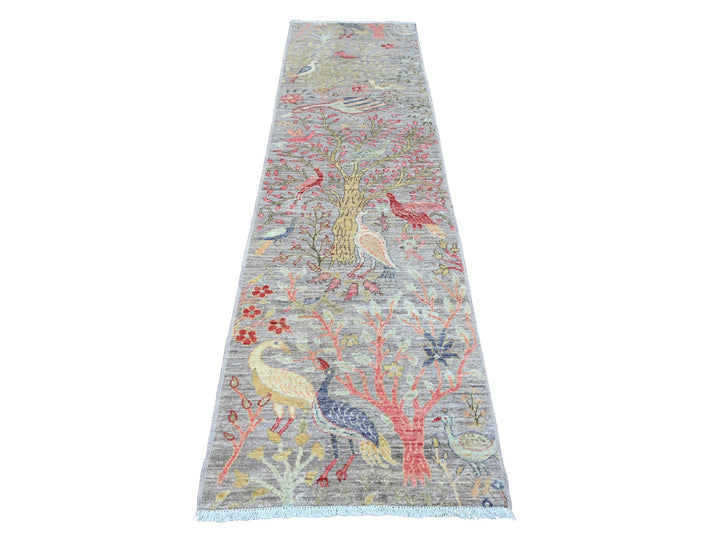 2'7" x 9'9" New Hand Knotted Grey Wool Runner Oriental Rug - MOA10220426