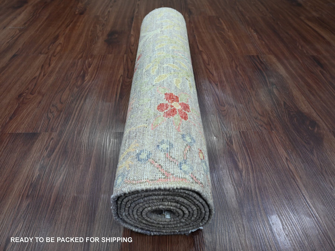 2'7" x 9'9" New Hand Knotted Grey Wool Runner Oriental Rug - MOA10220426
