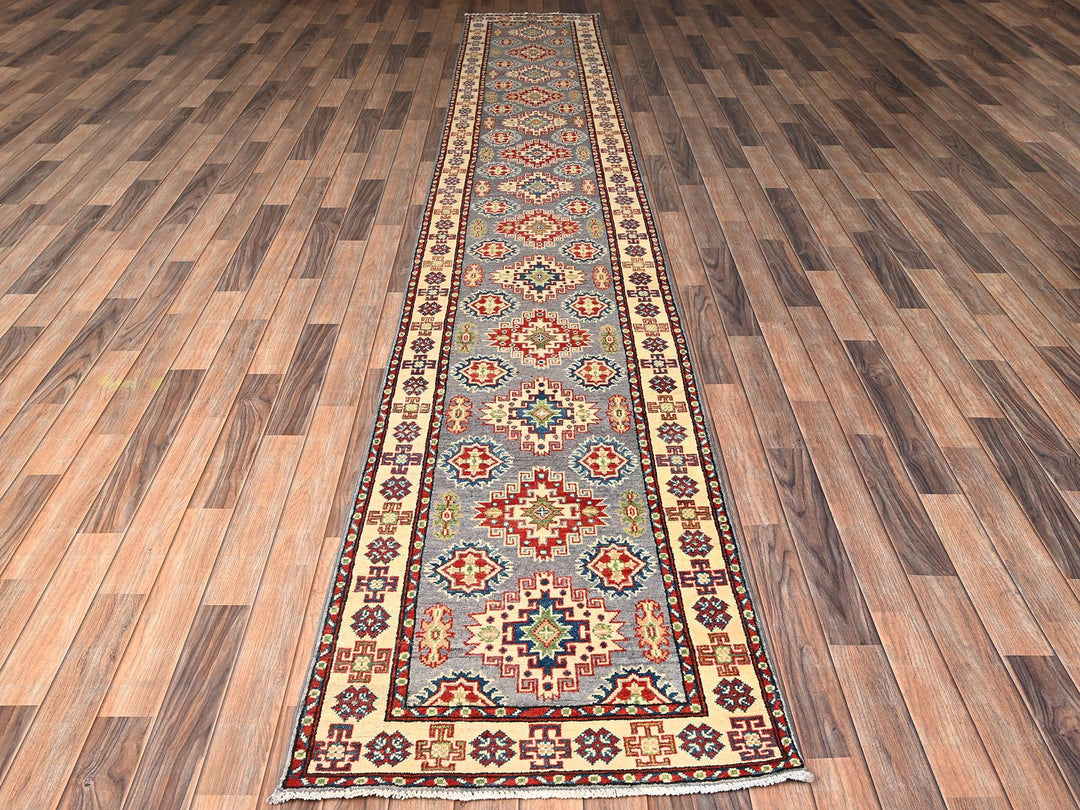 2'5" x 15'3" New Hand Knotted Grey Wool Runner Oriental Rug - MOA1022042