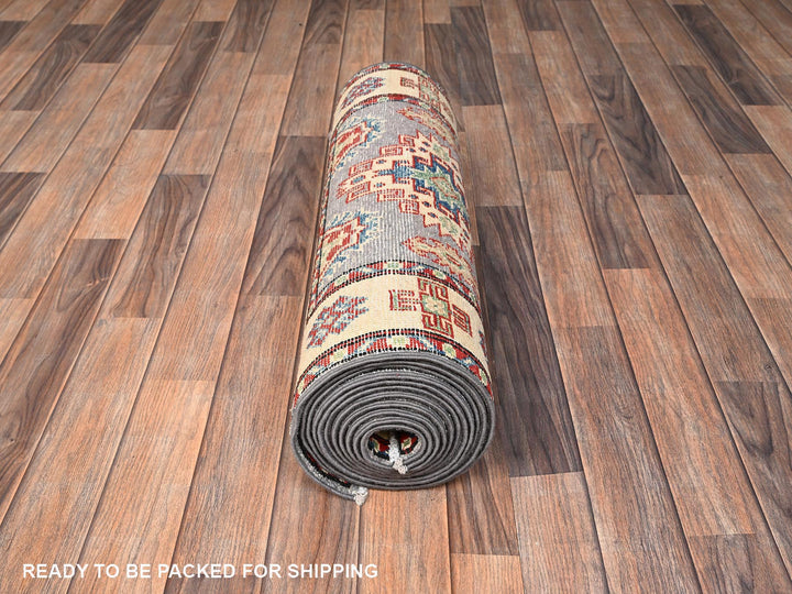 2'5" x 15'3" New Hand Knotted Grey Wool Runner Oriental Rug - MOA1022042