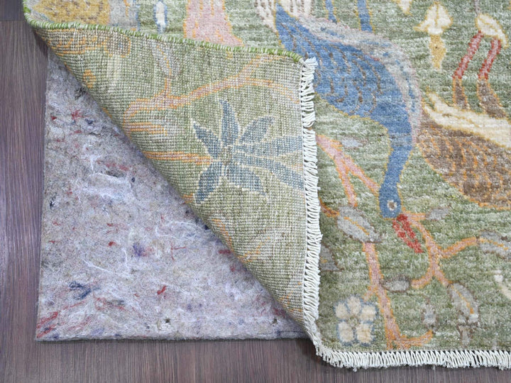 2'7" x 19'9" New Hand Knotted Green Wool Runner Oriental Rug - MOA10220431
