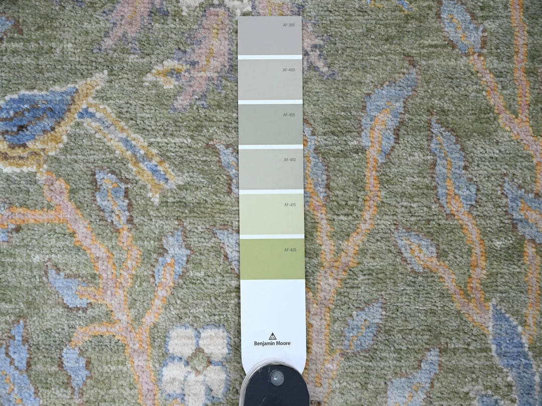 2'7" x 19'9" New Hand Knotted Green Wool Runner Oriental Rug - MOA10220431