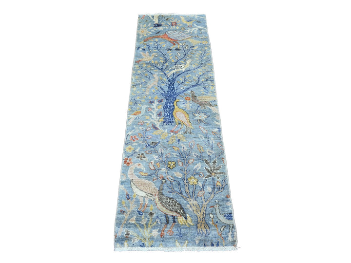 1'11" x 6'4" New Hand Knotted Blue Wool Runner Oriental Rug - MOA10220432