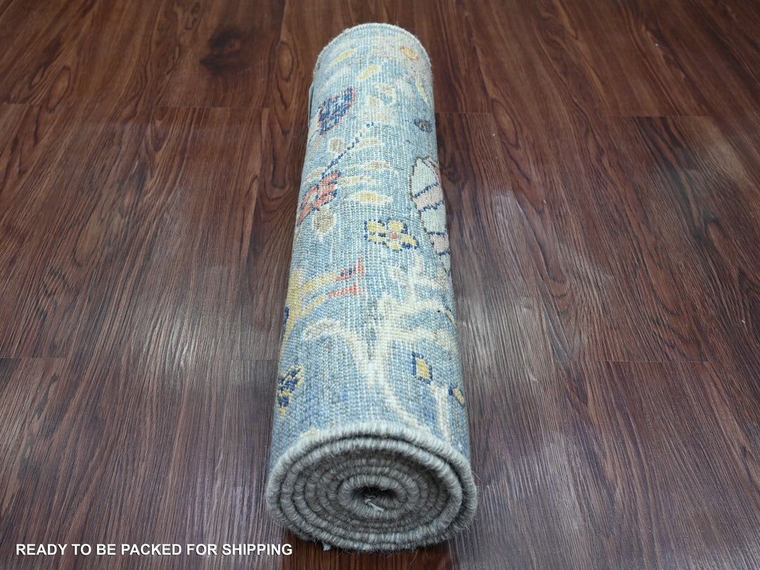 1'11" x 6'4" New Hand Knotted Blue Wool Runner Oriental Rug - MOA10220432