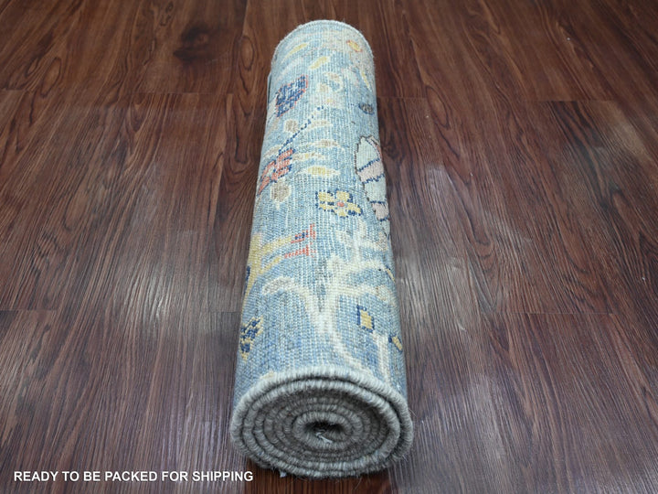 1'11" x 6'4" New Hand Knotted Blue Wool Runner Oriental Rug - MOA10220432