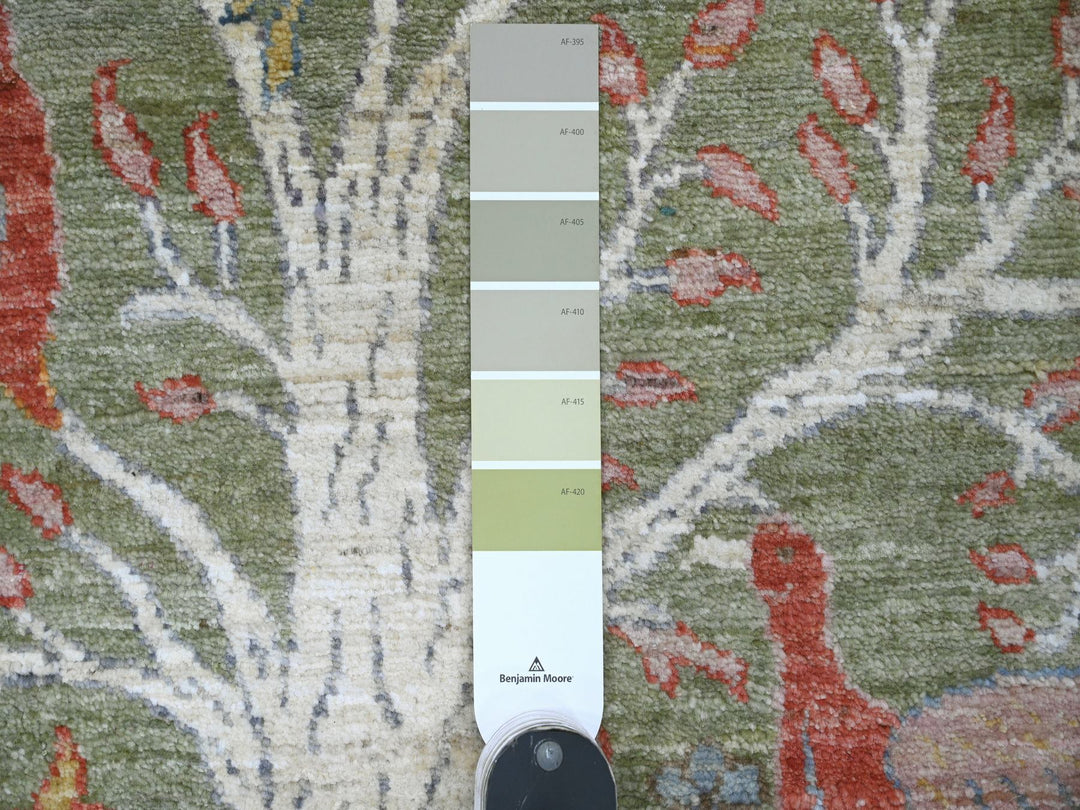 2'7" x 15'1" New Hand Knotted Green Wool Runner Oriental Rug - MOA10220433