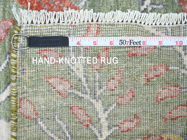 2'7" x 15'1" New Hand Knotted Green Wool Runner Oriental Rug - MOA10220433