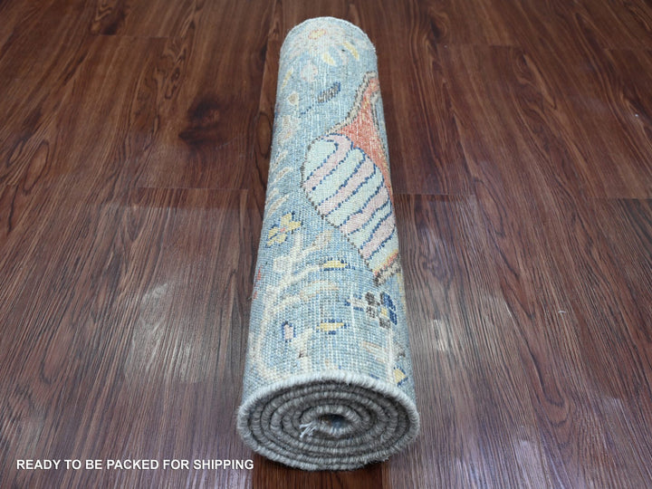 2'2" x 6'3" New Hand Knotted Blue Wool Runner Oriental Rug - MOA10220434