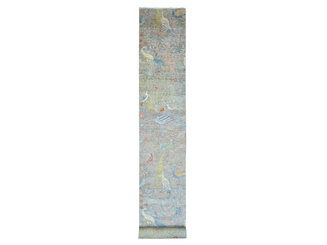 2'7" x 22'0" New Hand Knotted Grey Wool Runner Oriental Rug - MOA10220435
