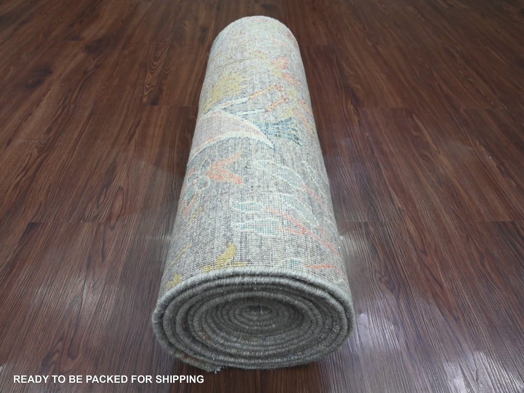 2'7" x 22'0" New Hand Knotted Grey Wool Runner Oriental Rug - MOA10220435