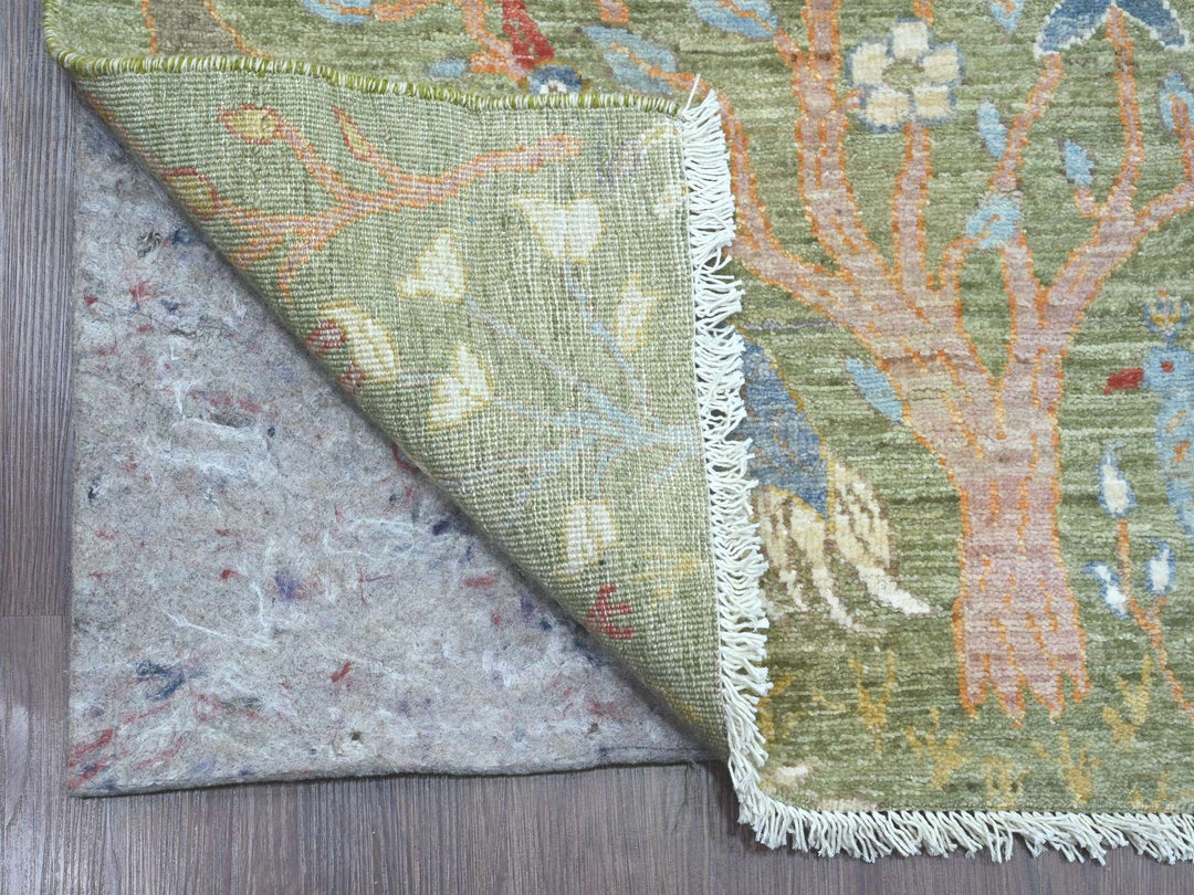 2'7" x 15'2" New Hand Knotted Green Wool Runner Oriental Rug - MOA10220436