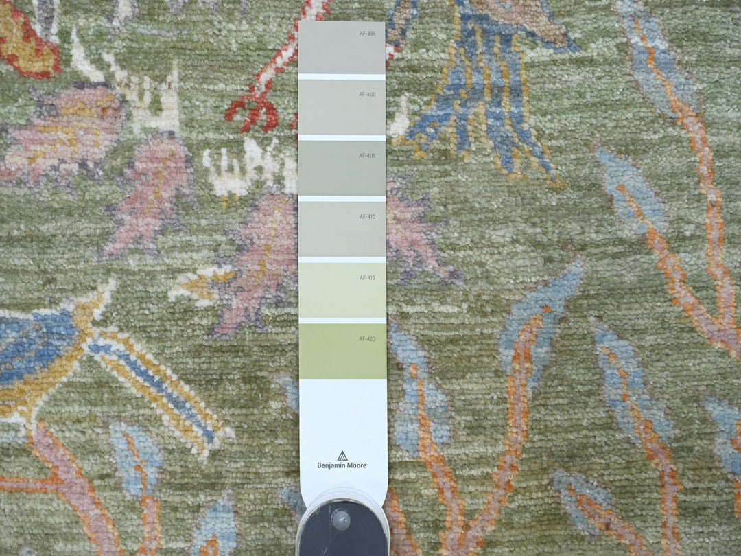 2'7" x 15'2" New Hand Knotted Green Wool Runner Oriental Rug - MOA10220436