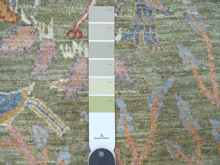 2'7" x 15'2" New Hand Knotted Green Wool Runner Oriental Rug - MOA10220436