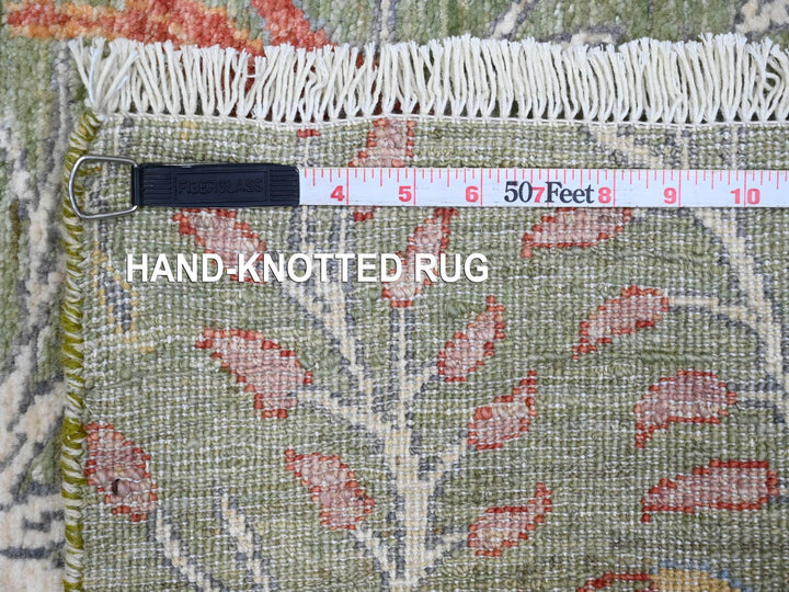 2'7" x 15'2" New Hand Knotted Green Wool Runner Oriental Rug - MOA10220436