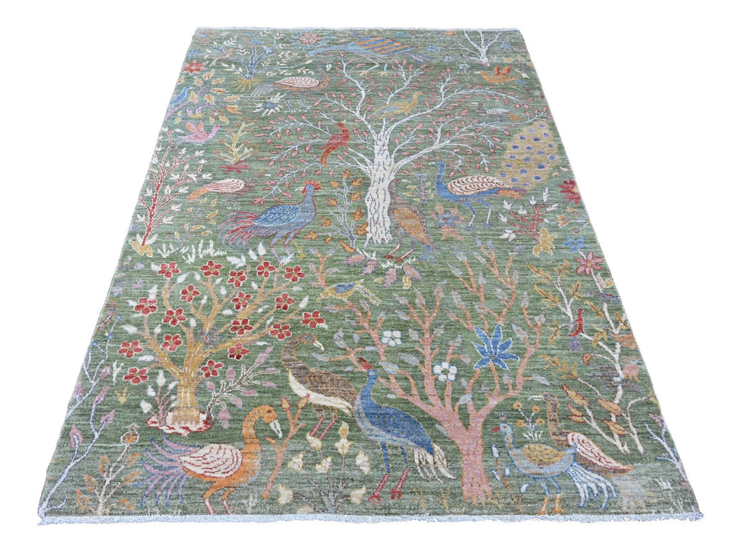 5'2" x 7'1" New Hand Knotted Green Wool Rectangle Oriental Rug - MOA10220438