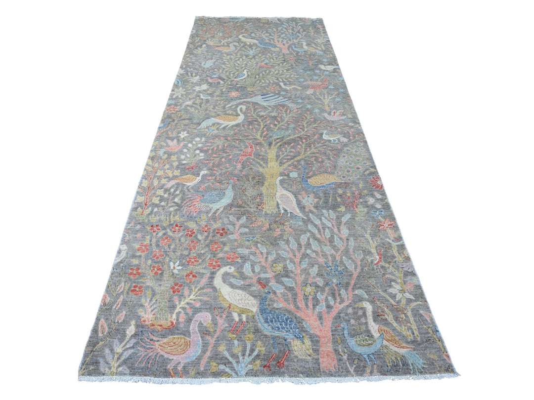 5'1" x 11'11" New Hand Knotted Grey Wool Runner Oriental Rug - MOA10220441