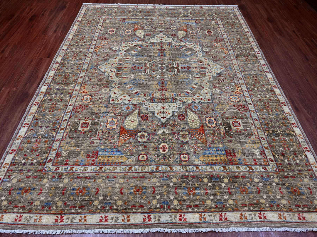 7'10" x 9'6" New Hand Knotted Brown Wool Rectangle Oriental Rug - MOA10220454