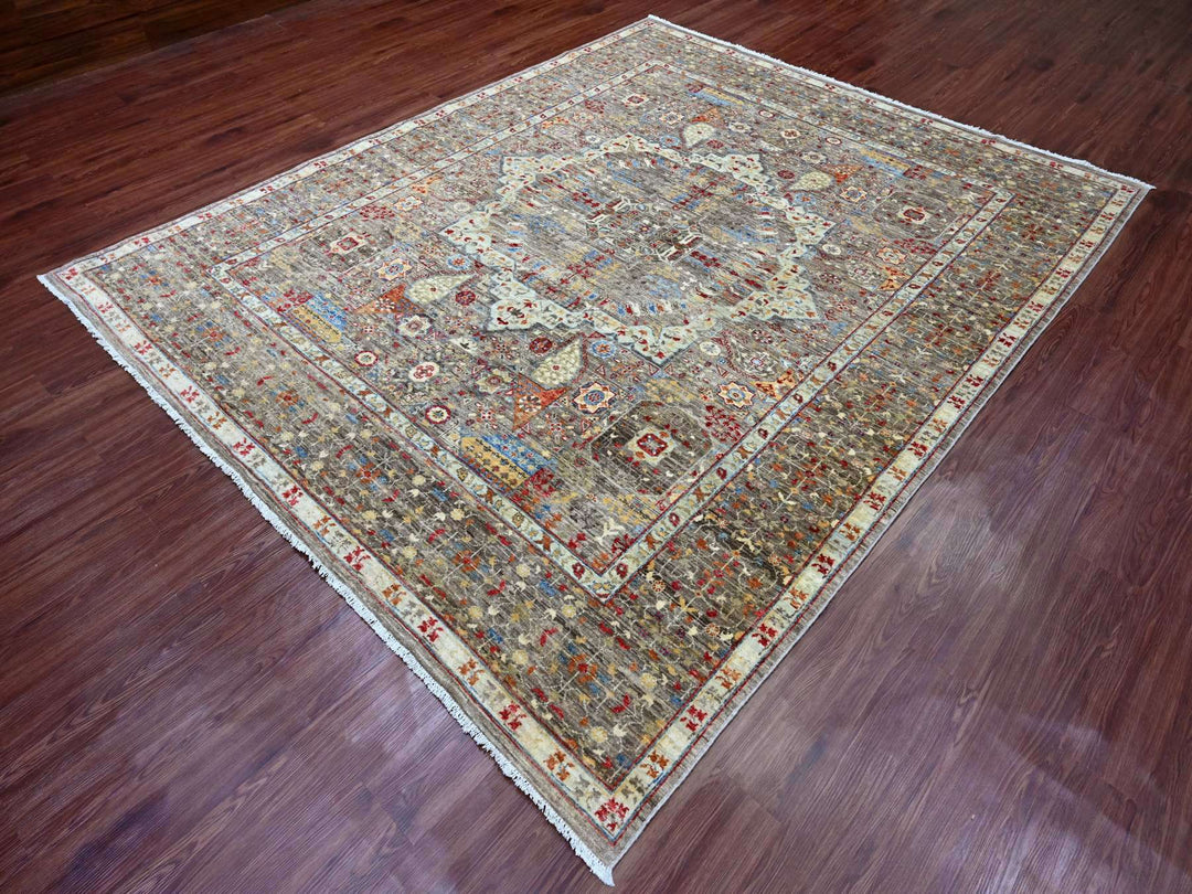 7'10" x 9'6" New Hand Knotted Brown Wool Rectangle Oriental Rug - MOA10220454