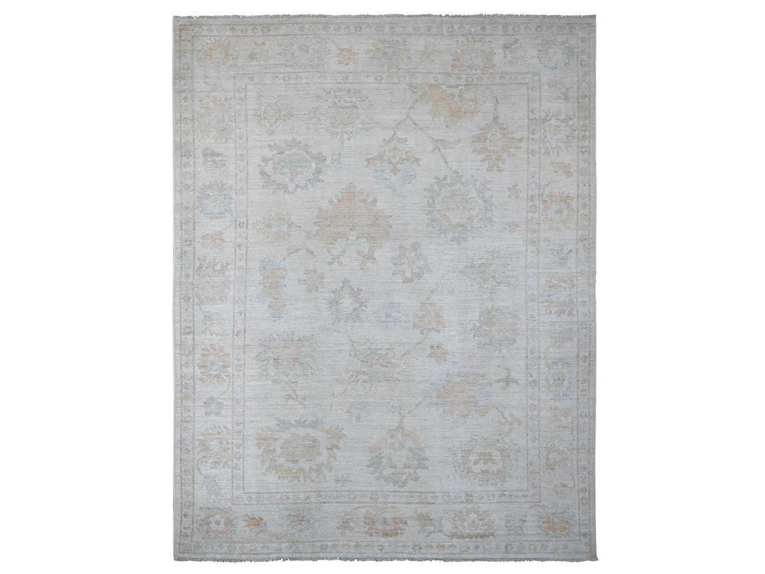 9'3" x 12'0" New Hand Knotted Ivory Wool Rectangle Oriental Rug - MOA10220459