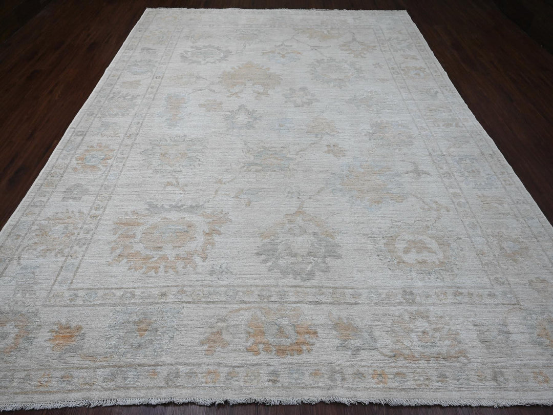 9'3" x 12'0" New Hand Knotted Ivory Wool Rectangle Oriental Rug - MOA10220459