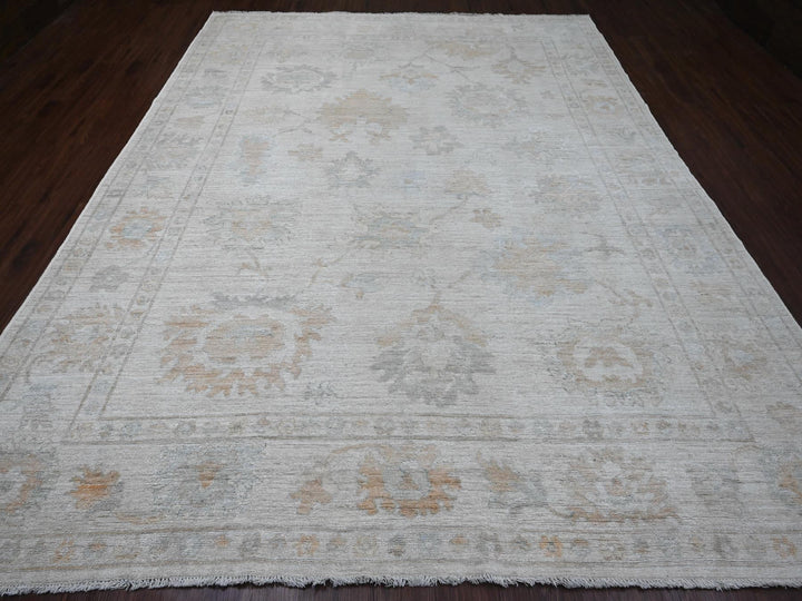 9'3" x 12'0" New Hand Knotted Ivory Wool Rectangle Oriental Rug - MOA10220459