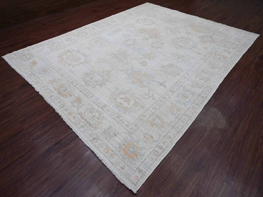9'3" x 12'0" New Hand Knotted Ivory Wool Rectangle Oriental Rug - MOA10220459