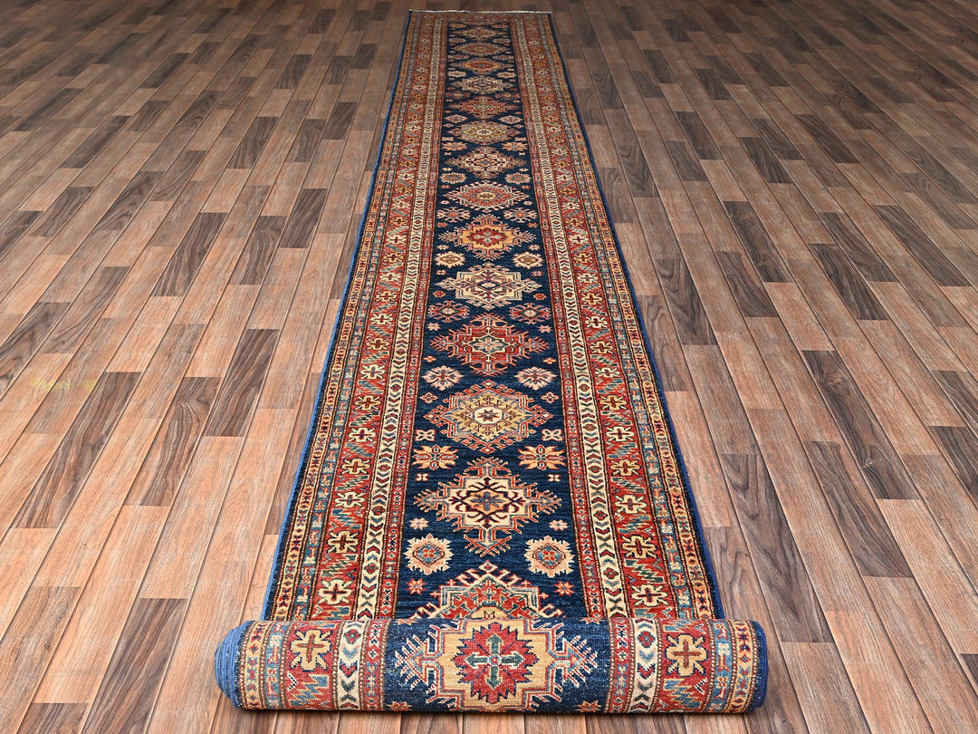 2'7" x 26'2" New Hand Knotted Blue Wool Runner Oriental Rug - MOA1022045