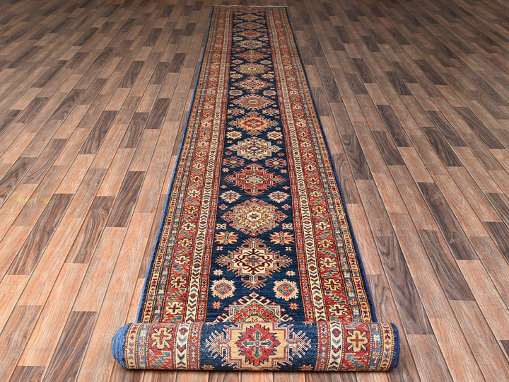 2'7" x 26'2" New Hand Knotted Blue Wool Runner Oriental Rug - MOA1022045