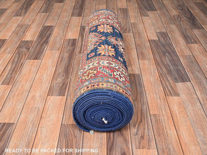 2'7" x 26'2" New Hand Knotted Blue Wool Runner Oriental Rug - MOA1022045