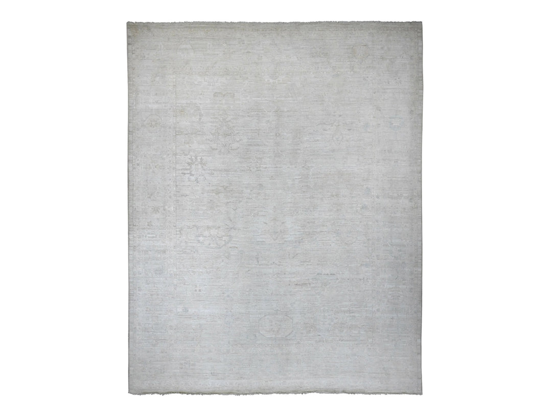 11'11" x 14'8" New Hand Knotted Ivory Wool Rectangle Oriental Rug - MOA10220461