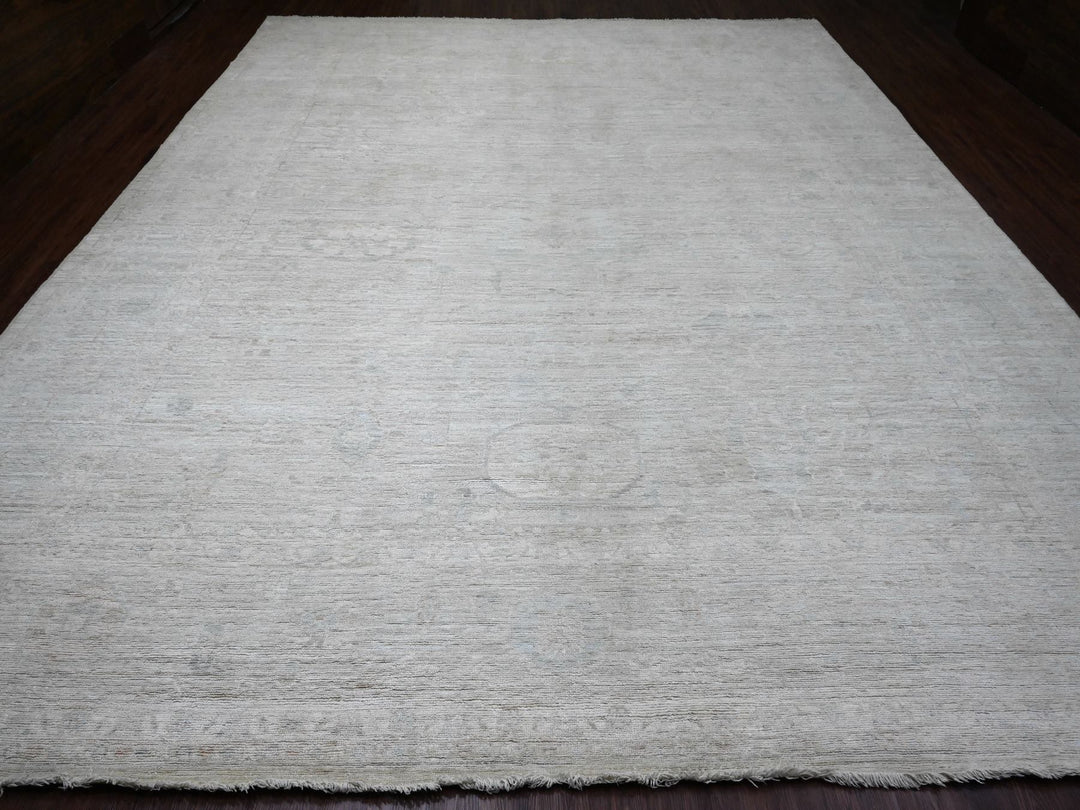 11'11" x 14'8" New Hand Knotted Ivory Wool Rectangle Oriental Rug - MOA10220461