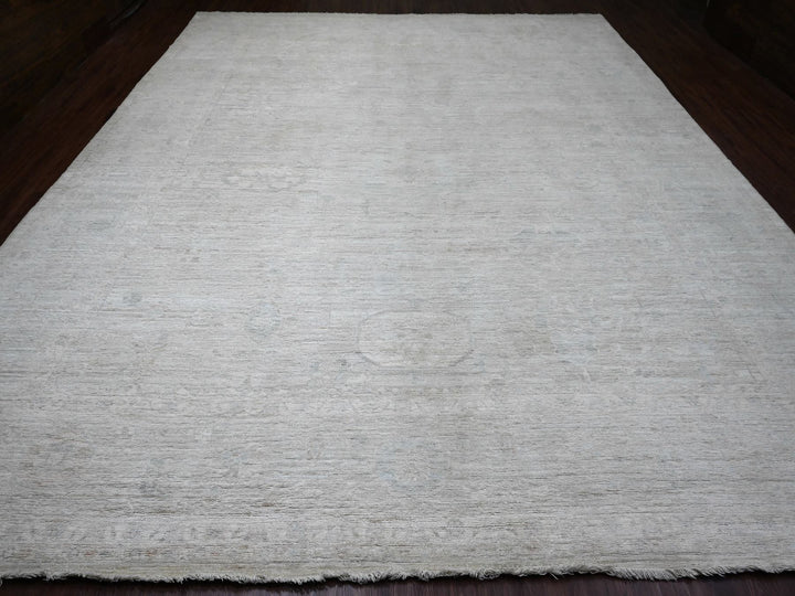 11'11" x 14'8" New Hand Knotted Ivory Wool Rectangle Oriental Rug - MOA10220461