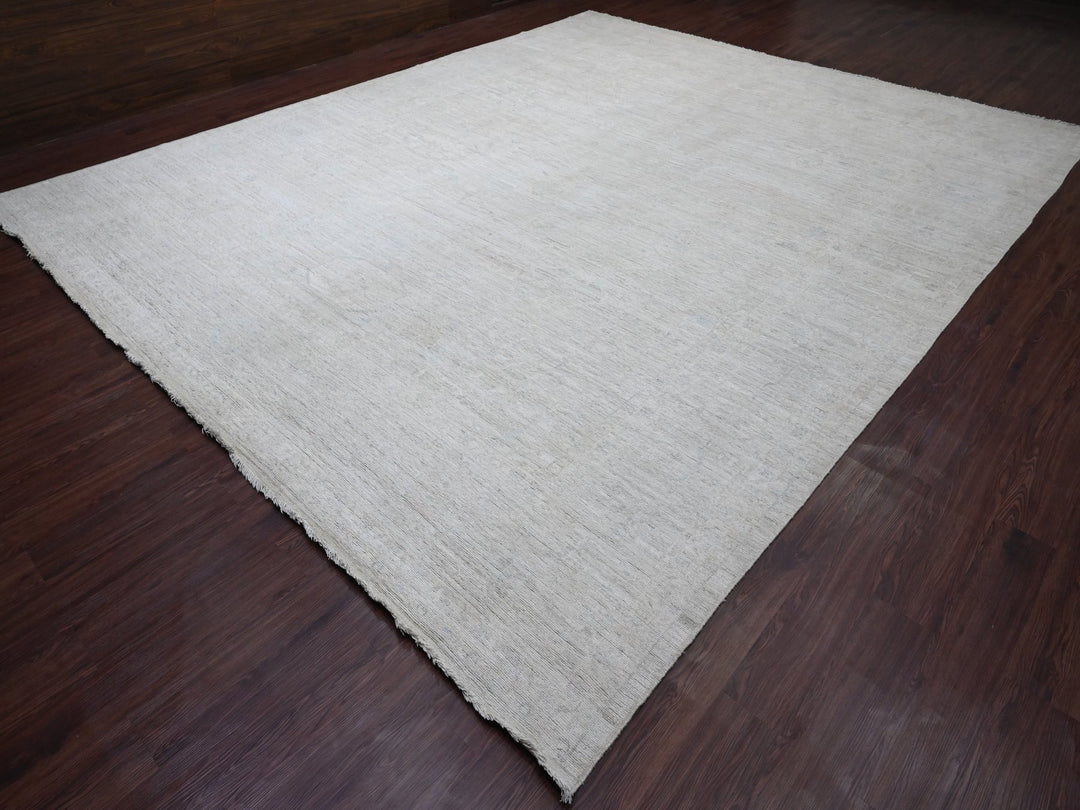 11'11" x 14'8" New Hand Knotted Ivory Wool Rectangle Oriental Rug - MOA10220461