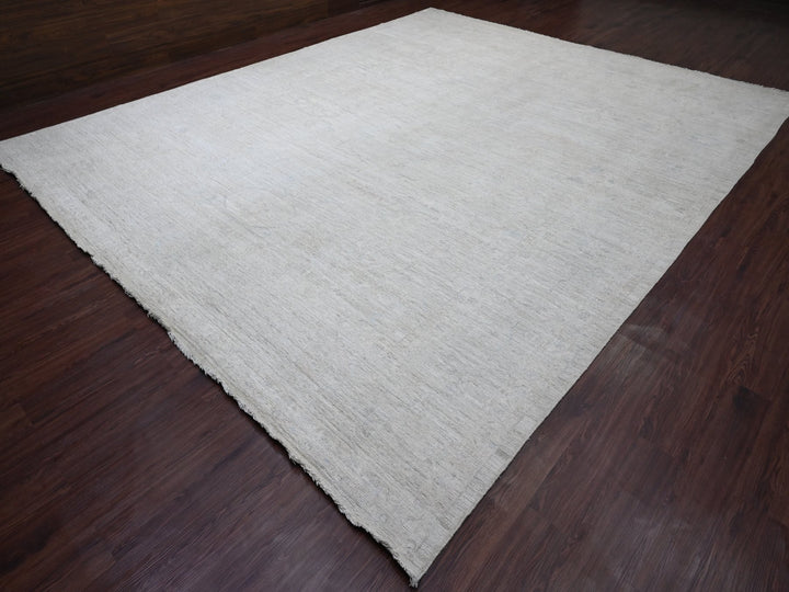 11'11" x 14'8" New Hand Knotted Ivory Wool Rectangle Oriental Rug - MOA10220461