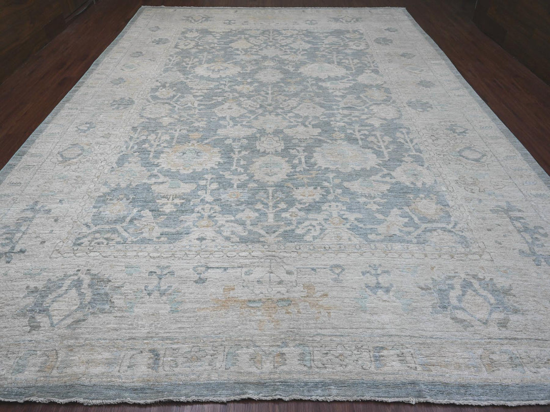 11'9" x 15'5" New Hand Knotted Grey Wool Rectangle Oriental Rug - MOA10220462